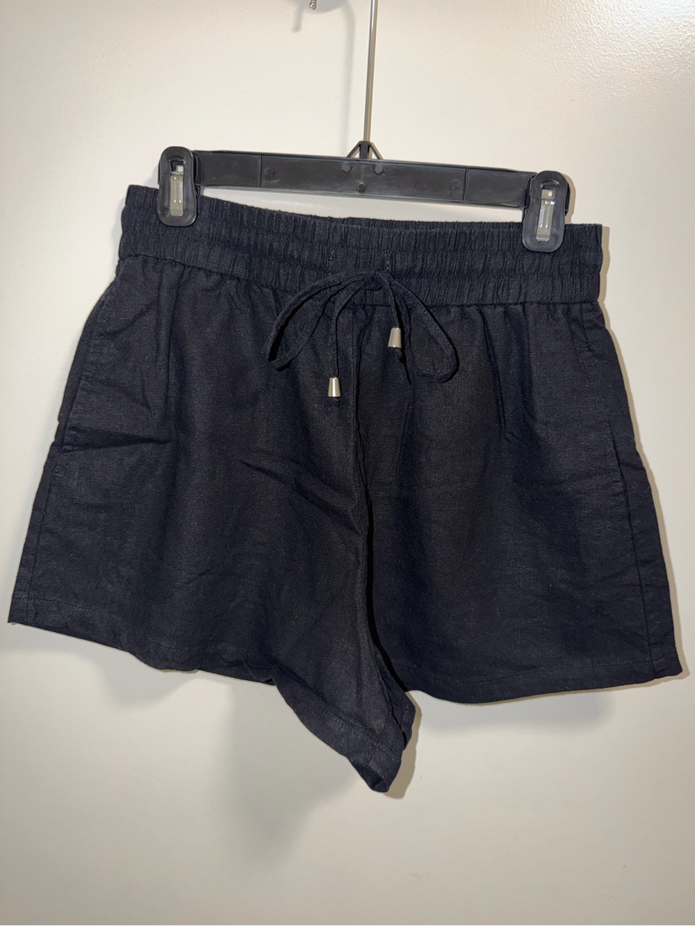 Zara - Black Drawstring Linen-Blend Women’s Shorts